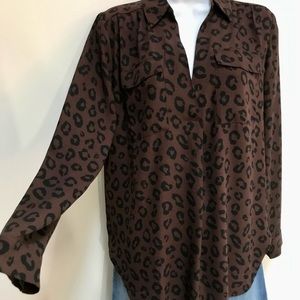 NWT ANN TAYLOR Brown Leopard Print Camp Blouse Size M Petite